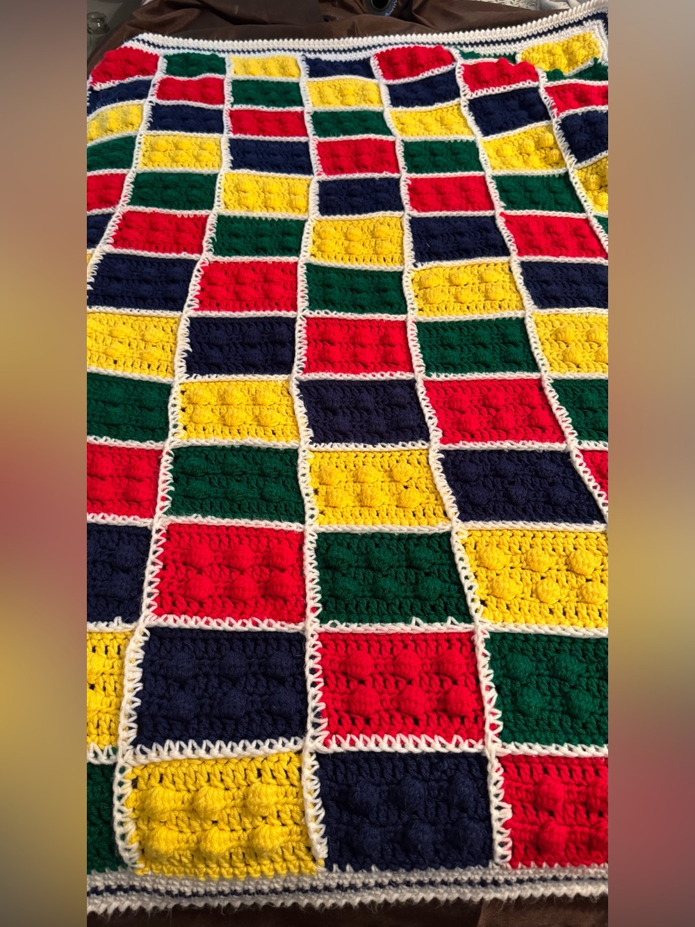 LEGO! Colorful Handmade Crochet Afghan Blanket - Bright Red, Yellow, Green, Navy